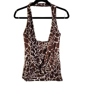 6 degrees brown n white animal print halter
